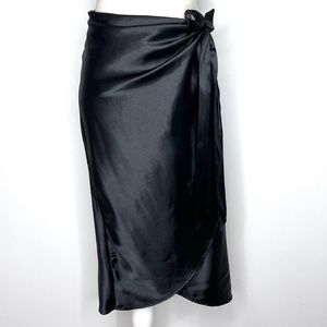 Mikey & Joey Black Satin Wrap Slip Skirt